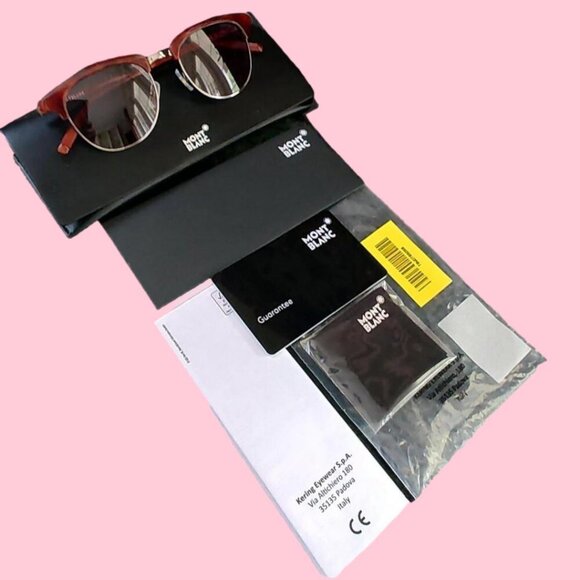 Montblanc Tortoise Brown MB0083S Mens Semi Rimless Sunglasses